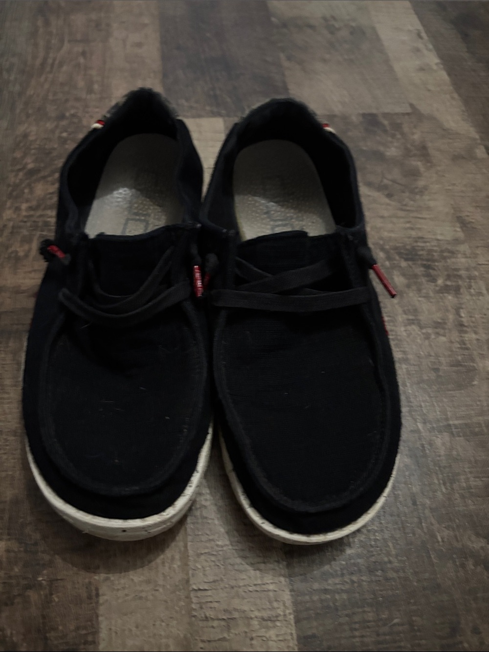 Hey Dude Black Canvas Slip-On Loafers with Subtle Red Accents